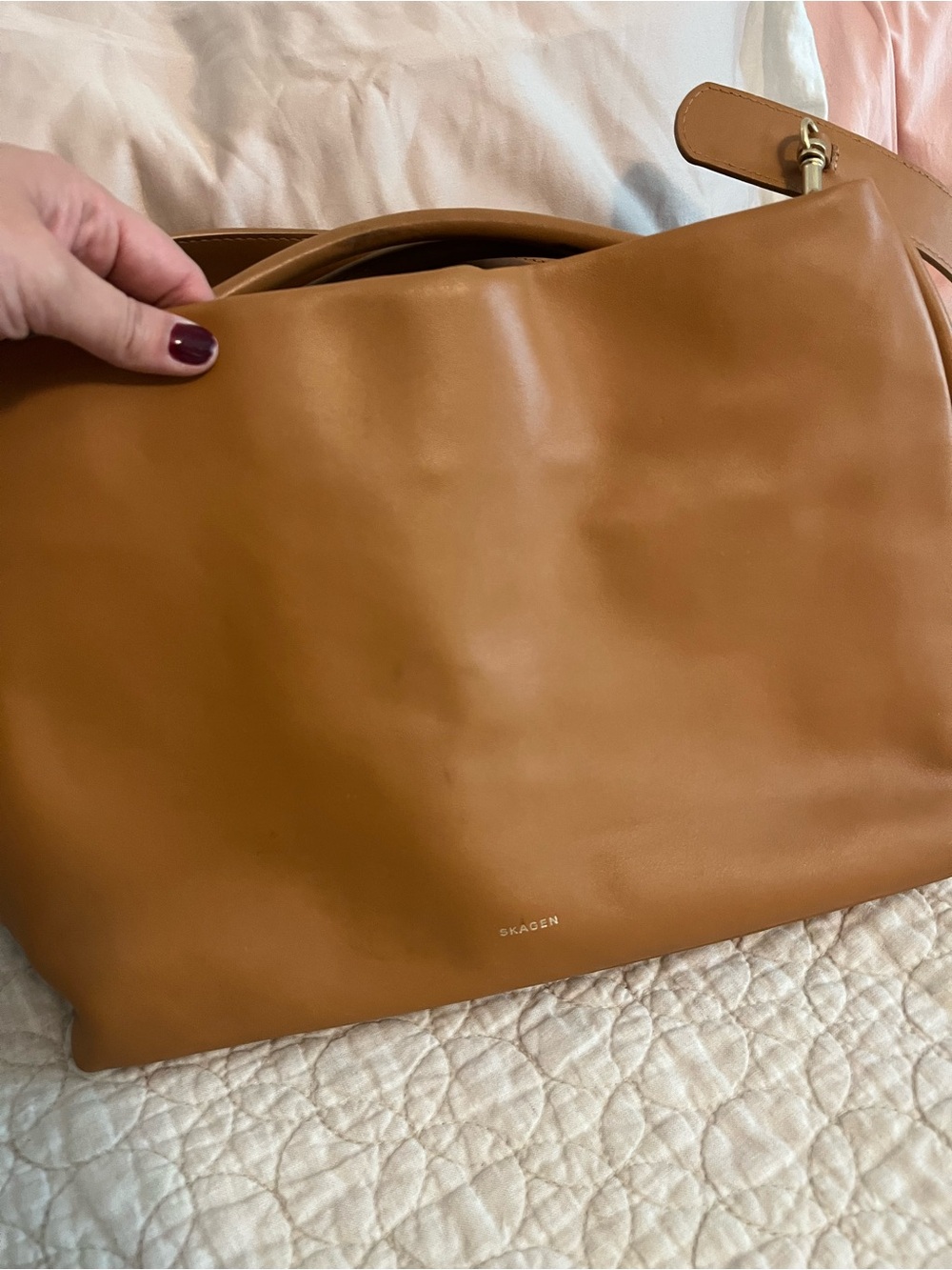 Skagen Cognac Leather Shoulder Bag - Picture 2 of 6